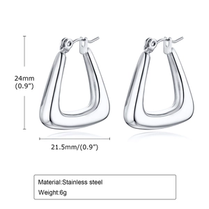 Polished stainless steel hollow U-shape hoop earrings measuring 24mm height and 21.5mm width