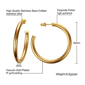 Boucles d'oreilles créoles 42mm en acier inoxydable doré avec placage à l'or sous vide