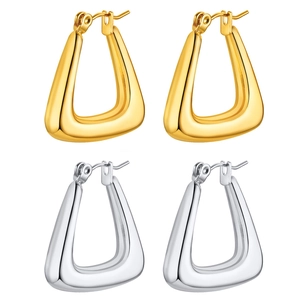Polished hollow U-shape hoop earrings in gold and silver finish for women