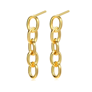 Boucles d'oreilles pendantes en acier titane doré avec cinq maillons ovales et fini poli
