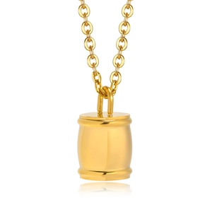 Collier avec pendentif urne cylindrique en acier inoxydable doré poli sur chaîne à maillons