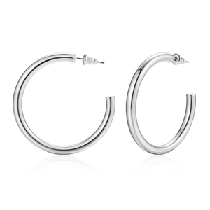 Paire de créoles de 42 mm en acier inoxydable argenté poli avec effet miroir