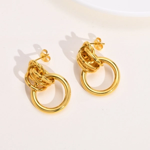 Golden multi-layer layered stainless steel hoop earrings with smooth open ring design