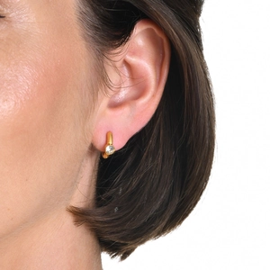 French style 18K gold plated stainless steel C-shaped hoop earrings with zircon stone