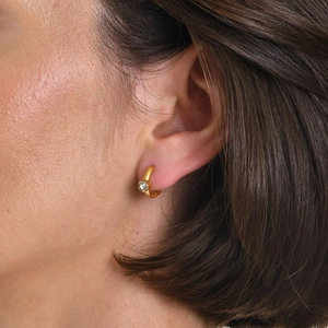 French Elegant Stainless Steel 18K Gold Plated C Shaped Hoop Earrings For Women Minimalist Rhinestone Inlaid Geometric Jewelry