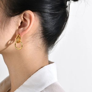 Stainless Steel Interlocking Multi Circle Hoop Earrings Gold Plated Geometric Nesting Drop Earrings For Women Fashion Jewelry