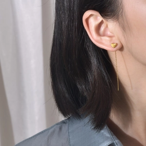 Stainless Steel Heart Threader Earrings For Women Long Chain Tassel Heart Drop Earrings Polished Gold Plated Fashion Jewelry