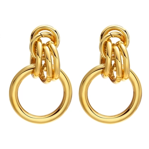 Polished gold multi-link intertwined hoop earrings in minimalist stainless steel style