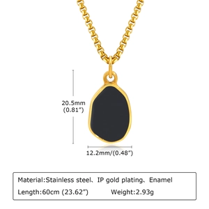 Minimalist irregular oval gold stainless steel necklace with black enamel pendant