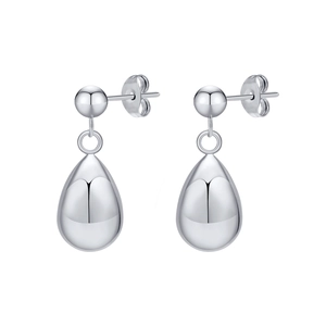Polished silver stainless steel teardrop earrings with classic sphere studs and butterfly backs