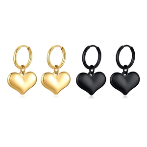 Boucles d'oreilles cœur modernes en acier inoxydable doré poli et noir mat