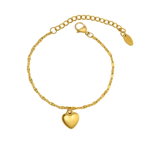 Golden heart pendant bracelet in stainless steel with k18 tag and adjustable chain