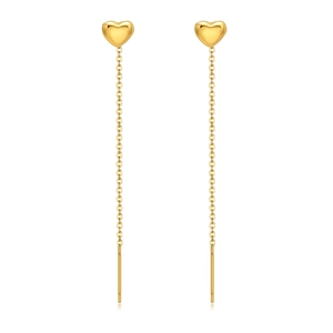 Elegant gold heart tassel chain earrings in stainless steel with minimalist dangle design