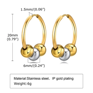 20mm Edelstahl Creolen mit drei gold-silbernen Perlen in glänzend polierter Ausführung