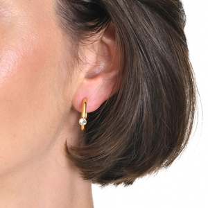 18K gold plated stainless steel C-shaped hoop earrings with sparkling round zircon