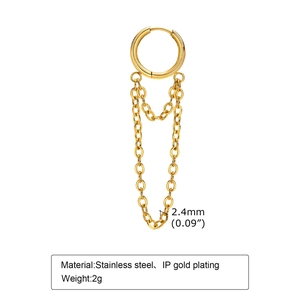 Minimalist gold stainless steel double chain drop earrings on a clean white background