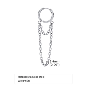 Detail showing 2.4mm stainless steel chain dangle earrings for women with dimensions