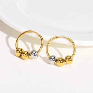Edelstahl Creolen Für Damen Gold Silber Gemischte Perlen Minimalistische Geometrische Runde Ohrringe Mode Schmuck Geschenk
