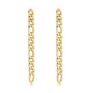 Polished gold stainless steel Figaro chain drop earrings for women with mirror finish