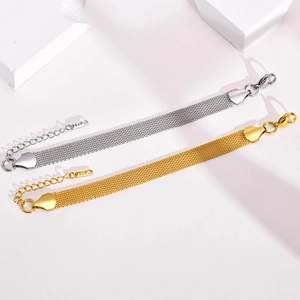 Minimalist mesh stainless steel chain bracelets in gold and silver with K18 tags