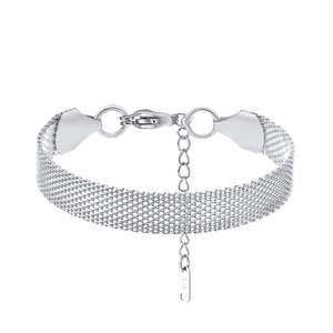 Flat stainless steel mesh chain bracelet with lobster clasp and adjustable extension chain