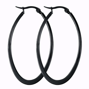 Minimalist large black matte hoop earrings in titanium steel for women with snap closure