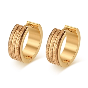 Edelstahl Gold Überzogene Frosted Geometrische Creolen Für Damen Dreifache Linie Design Huggie Modeschmuck EH-124