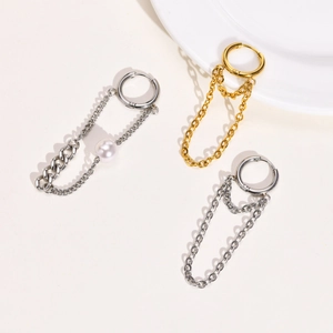Minimalist Stainless Steel Chain Hoop Earrings For Women Punk Style IP Gold Plated Geometric Drop Earrings Fashion Jewelry Gift