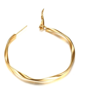 Golden Mobius twist hoop earrings in polished stainless steel for women fashion