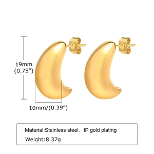 Gold stainless steel teardrop hoop earrings measuring 19mm high with high polish finish
