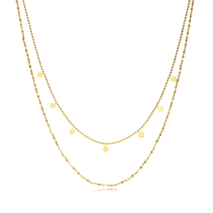Collier double rang en acier inoxydable doré avec des pendentifs minimalistes en losange