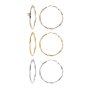 Set of three twisted hoop earrings in gold, rose gold and silver finishes for women