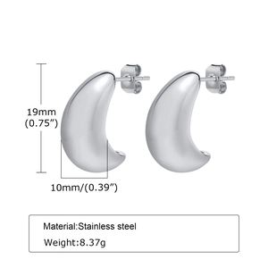 Detailed dimension view of silver stainless steel crescent earrings measuring 19mm in height