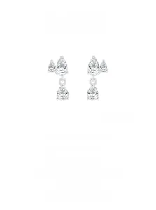 Macro view of 925 sterling silver drop earrings with pear-cut zircon tassel details
