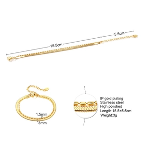 Double-layered gold stainless steel bracelet featuring flat snake chain and beaded link style