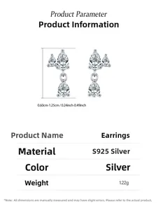 Detailed S925 silver stud earrings featuring teardrop cubic zirconia with dimensions