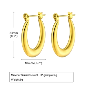 Detail specifications of U-shaped gold earrings with 23mm height and stainless steel texture