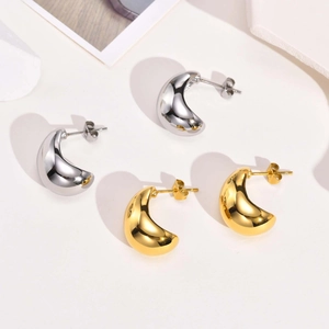 Minimalist Stainless Steel Water Drop Earrings High Polished Moon Shaped Stud Earrings Gold Silver Unique Women Jewelry