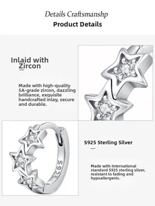 Gros plan des boucles d'oreilles étoile en argent 925 avec zircons 5A sertis à la main