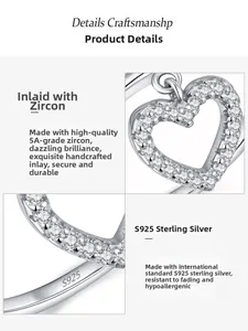 Close-up of S925 sterling silver heart ring with hand-set 5A cubic zirconia stones