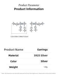 Macro detail of S925 sterling silver star fringe earrings with cubic zirconia specs
