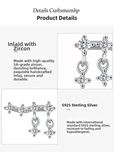 Macro detail of S925 sterling silver star fringe earrings with premium 5A cubic zirconia