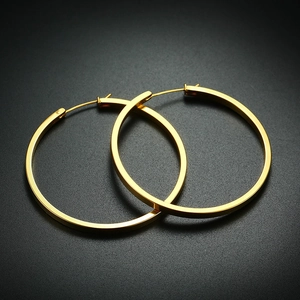 Boucles d'oreilles créoles en acier titane plaqué or 18K avec design rectangulaire plat