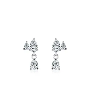 925 Sterling Silver Pear Shaped Zirconia Stud Earrings Elegant Water Drop Inlaid Dangle Jewelry For Women Wedding Party Gift