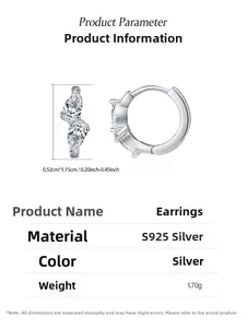 Detailed product parameters of S925 sterling silver pear-cut cubic zirconia hoop earrings