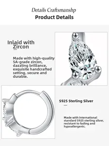 Macro detail of 925 sterling silver teardrop earrings with 5A cubic zirconia stones