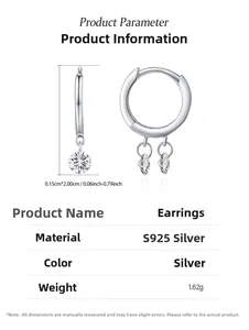 Vue détaillée des boucles d'oreilles en argent S925 avec pampilles en zircone