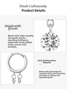 Vue détaillée des boucles d'oreilles en argent S925 avec zircons 5A ronds en gros plan