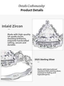 Macro detail of S925 sterling silver ring featuring triangle cut 5A grade zircon stone