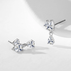 925 Sterling Silver drop earrings with pear-shaped cubic zirconia in a triple stone design